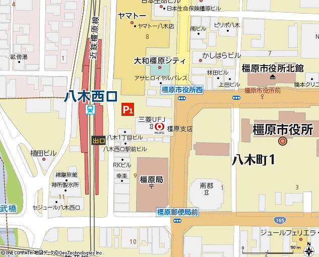 橿原支店付近の地図